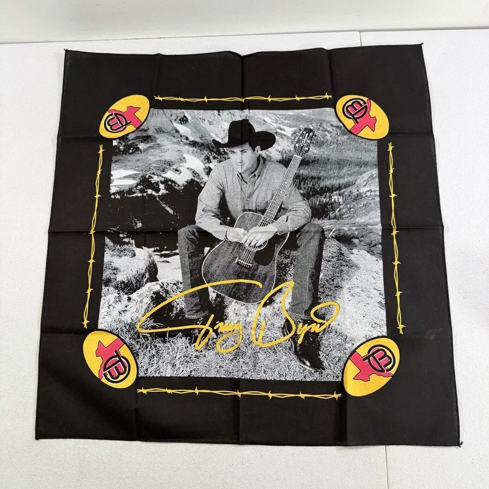 Vintage Tracy Byrd Country Music Black Graphic Texas Bandana Scarf 21